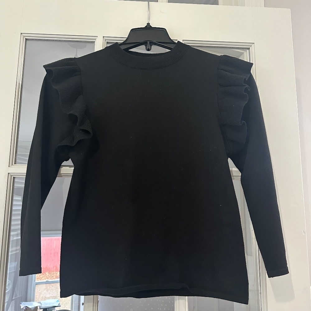 Pomander Place Black Ruffle Long Sleeve Sweater EUC size large - Picture 3 of 4